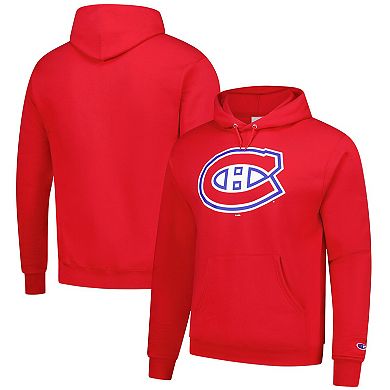 Men's Champion Red Montreal Canadiens Primary Logo 1-Hit Pullover Hoodie