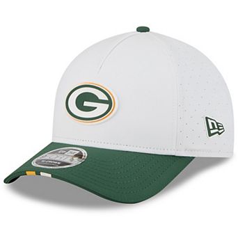 Youth New Era White/Green Green Bay Packers 2025 NFL Training Camp A-Frame 9FORTY Adjustable Hat