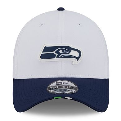 Men's New Era White/College Navy Seattle Seahawks 2025 NFL Training Camp 39THIRTY Flex Hat