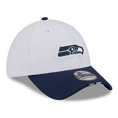 Men's New Era White/College Navy Seattle Seahawks 2025 NFL Training Camp 39THIRTY Flex Hat