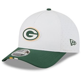 Men's New Era White/Green Green Bay Packers 2025 NFL Training Camp A-Frame 9FORTY Adjustable Hat