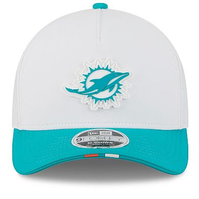 Men's New Era White/Aqua Miami Dolphins 2025 NFL Training Camp A-Frame 9FORTY Adjustable Hat