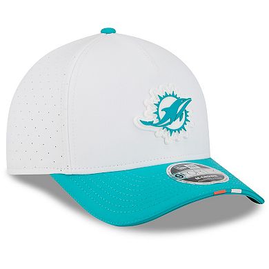 Men's New Era White/Aqua Miami Dolphins 2025 NFL Training Camp A-Frame 9FORTY Adjustable Hat