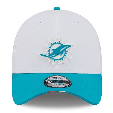 Men's New Era White/Aqua Miami Dolphins 2025 NFL Training Camp 39THIRTY Flex Hat