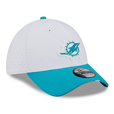 Men's New Era White/Aqua Miami Dolphins 2025 NFL Training Camp 39THIRTY Flex Hat