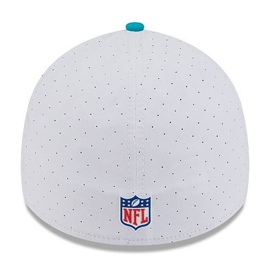 Men's New Era White/Aqua Miami Dolphins 2025 NFL Training Camp 39THIRTY Flex Hat
