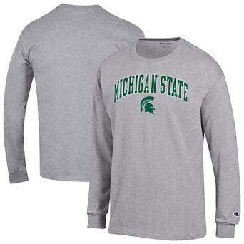 Men's Champion Heather Gray Michigan State Spartans Arch Over Logo 2-Hit Long Sleeve T-Shirt