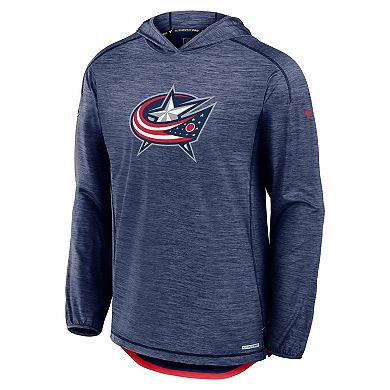 Men's Fanatics Heather Navy Columbus Blue Jackets Authentic Pro Rink Pullover Hoodie