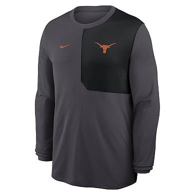 Men's Nike Anthracite Texas Longhorns 2025 Sideline Coach UV Performance Long Sleeve T-Shirt