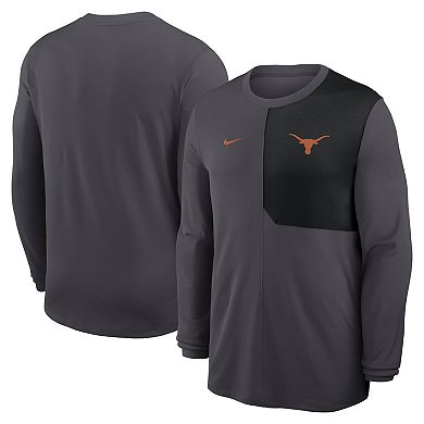 Men's Nike Anthracite Texas Longhorns 2025 Sideline Coach UV Performance Long Sleeve T-Shirt