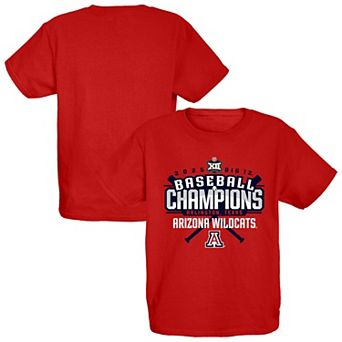 Youth Blue 84 Red Arizona Wildcats 2025 Big 12 Baseball Conference Tournament Champions Locker Room T-Shirt