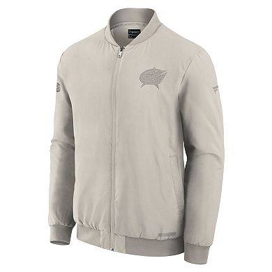 Men's Fanatics Cream Columbus Blue Jackets Authentic Pro Road Full-Zip Bomber Jacket
