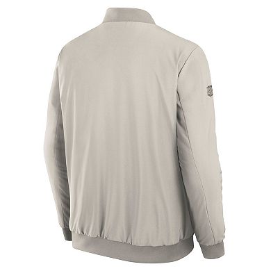 Men's Fanatics Cream Columbus Blue Jackets Authentic Pro Road Full-Zip Bomber Jacket