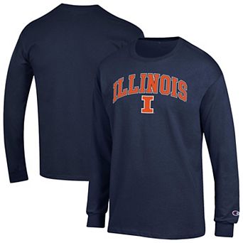 Men's Champion Navy Illinois Fighting Illini Arch Over Logo 2-Hit Long Sleeve T-Shirt
