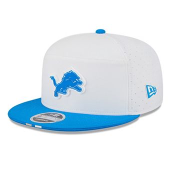 Men's New Era White/Blue Detroit Lions 2025 NFL Training Camp Split Panel 9FIFTY Snapback Hat