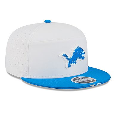 Men's New Era White/Blue Detroit Lions 2025 NFL Training Camp Split Panel 9FIFTY Snapback Hat