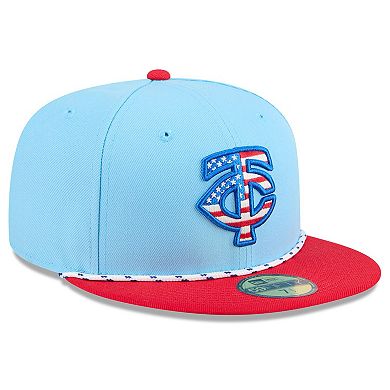 Men's New Era Light Blue/Red Minnesota Twins 2025 Fourth of July 59FIFTY Fitted Hat