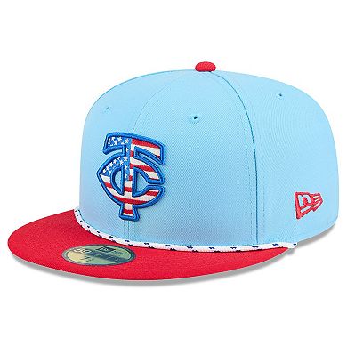 Men's New Era Light Blue/Red Minnesota Twins 2025 Fourth of July 59FIFTY Fitted Hat