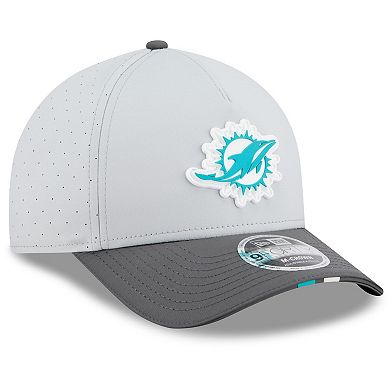 Men's New Era Gray/Graphite Miami Dolphins 2025 NFL Training Camp A-Frame 9FORTY Adjustable Hat