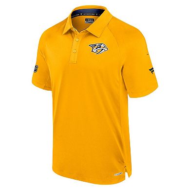 Men's Fanatics Gold Nashville Predators Authentic Pro Rink Raglan Polo