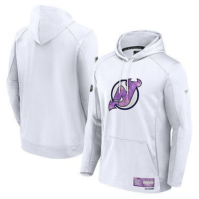 Men's Fanatics White New Jersey Devils Authentic Pro Hockey Fights Cancer Pullover Hoodie
