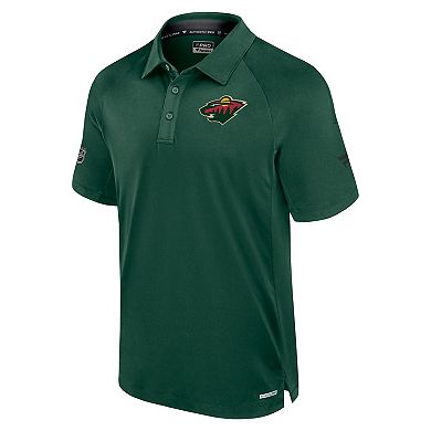 Men's Fanatics Green Minnesota Wild Authentic Pro Rink Raglan Polo