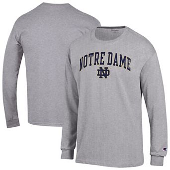 Men's Champion Heather Gray Notre Dame Fighting Irish Arch Over Logo 2-Hit Long Sleeve T-Shirt