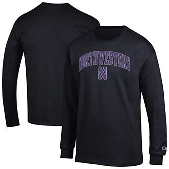 Men's Champion Black Northwestern Wildcats Arch Over Logo 2-Hit Long Sleeve T-Shirt