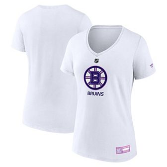 Women's Fanatics White Boston Bruins 2024 Hockey Fights Cancer V-Neck T-Shirt