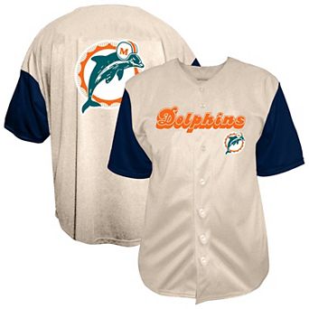 Men's Fanatics Cream Miami Dolphins Vintage Full-Button Short Sleeve Top