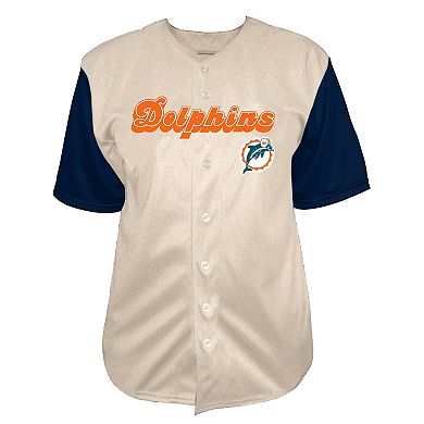 Men's Fanatics Cream Miami Dolphins Vintage Full-Button Short Sleeve Top