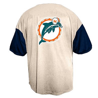 Men's Fanatics Cream Miami Dolphins Vintage Full-Button Short Sleeve Top