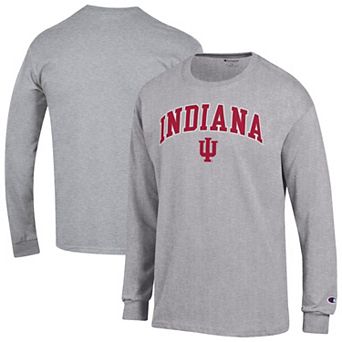 Men's Champion Heather Gray Indiana Hoosiers Arch Over Logo 2-Hit Long Sleeve T-Shirt