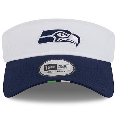 Men's New Era White/College Navy Seattle Seahawks 2025 NFL Training Camp Adjustable Visor
