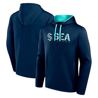 Men's Logo Athletic Navy Seattle Kraken Head Start Pullover Hoodie