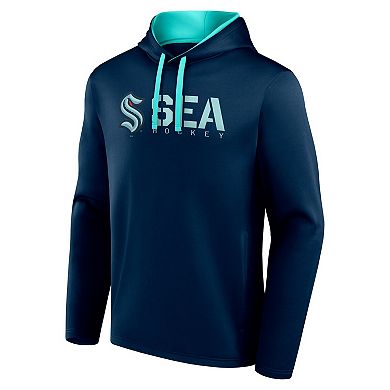 Men's Logo Athletic Navy Seattle Kraken Head Start Pullover Hoodie