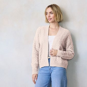 Petite LC Lauren Conrad Cable Knit Open Cardigan Sweater