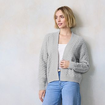 Petite LC Lauren Conrad Cable Knit Open Cardigan Sweater