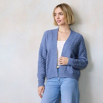 Petite LC Lauren Conrad Cable Knit Open Cardigan Sweater