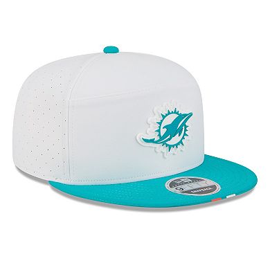 Men's New Era White/Aqua Miami Dolphins 2025 NFL Training Camp Split Panel 9FIFTY Snapback Hat