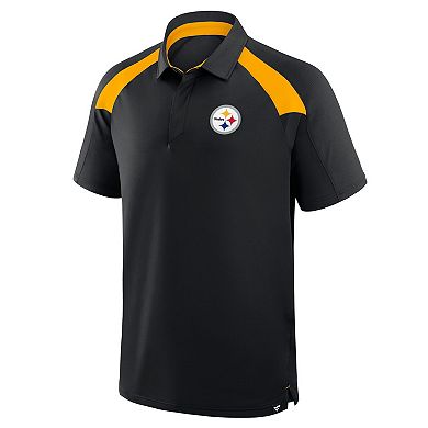 Men's Fanatics Black Pittsburgh Steelers Back Around Raglan Polo