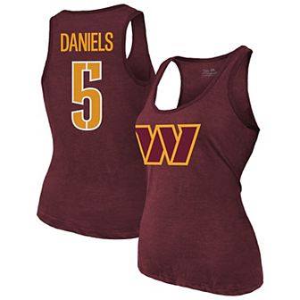 Women's Majestic Threads Jayden Daniels Burgundy Washington Commanders Name & Number Tri-Blend Scoop Neck Tank Top