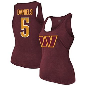 Women's Majestic Threads Jayden Daniels Burgundy Washington Commanders Name & Number Tri-Blend Scoop Neck Tank Top