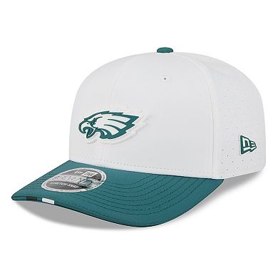Men's New Era White/Midnight Green Philadelphia Eagles 2025 NFL Training Camp 9SEVENTY Adjustable Hat