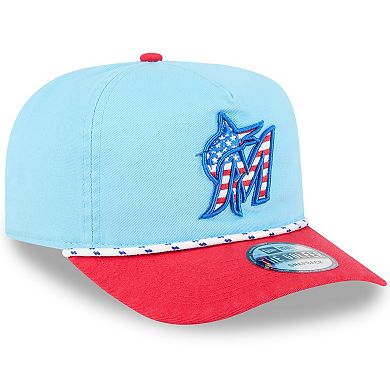 Men's New Era Light Blue/Red Miami Marlins 2025 Fourth of July Golfer Snapback Hat