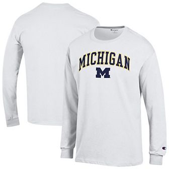 Men's Champion White Michigan Wolverines Arch Over Logo 2-Hit Long Sleeve T-Shirt