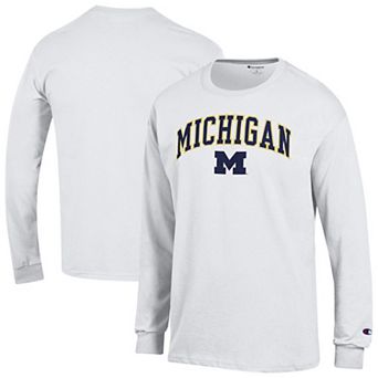 Men's Champion White Michigan Wolverines Arch Over Logo 2-Hit Long Sleeve T-Shirt