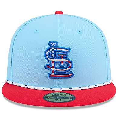 Men's New Era Light Blue/Red St. Louis Cardinals 2025 Fourth of July 59FIFTY Fitted Hat