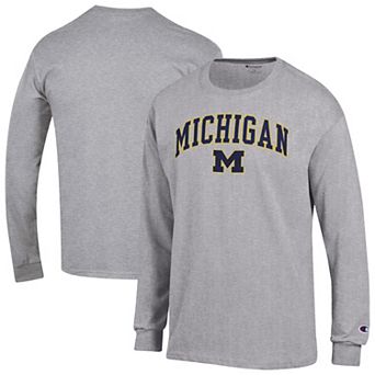 Men's Champion Heather Gray Michigan Wolverines Arch Over Logo 2-Hit Long Sleeve T-Shirt