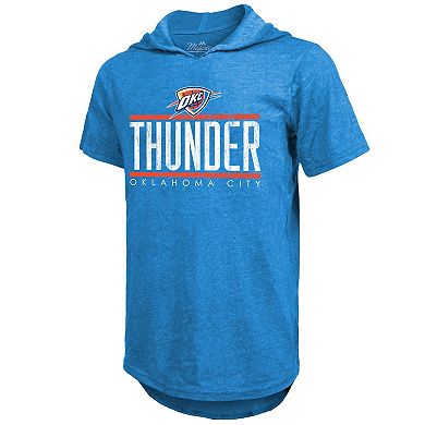 Men's Majestic Threads Blue Oklahoma City Thunder Tri-Blend Hoodie T-Shirt